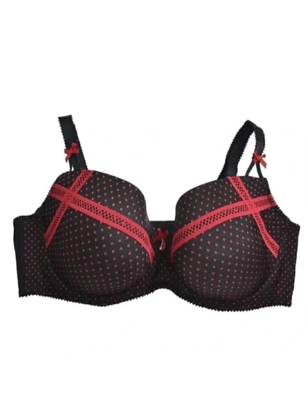 Deesse Black Red Bra Polka Dot Underwire Size 40DDD